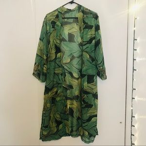 Tropical Green Leaf Kimono Size Medium